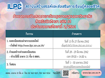 กำหนดการจัดสอบภาษาอังกฤษมาตรฐานมหาวิทยาลัย
รหัส 61