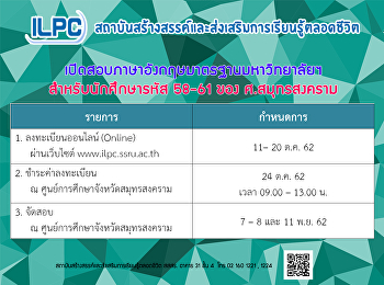 เปิดลงทะเบียนสอบภาษาอังกฤษสำหรับนักศึกษาศูนย์การศึกษาจังหวัดสมุทรสงคราม