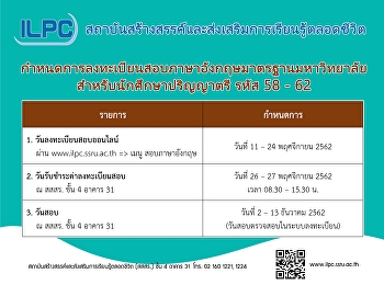 กำหนดการลงทะเบียนสอบ ครั้งที่ 2
ประจำภาคเรียนที่ 1/2562