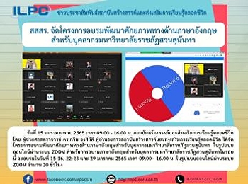 สสสร.
จัดโครงการอบรมพัฒนาศักยภาพทางด้านภาษาอังกฤษสำหรับบุคลากรมหาวิทยาลัยราชภัฏสวนสุนันทา